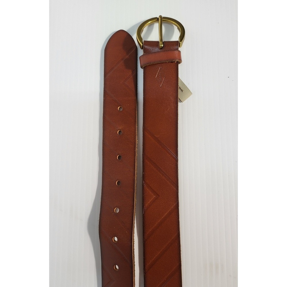 Fossil Leather Belt Embossed Casual Jean Belt Brass Buckle Brown Size 34